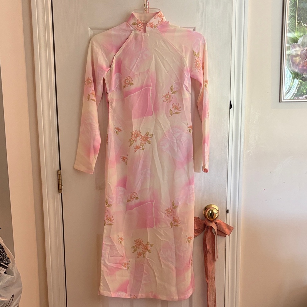 Pink Floral Ao Dai